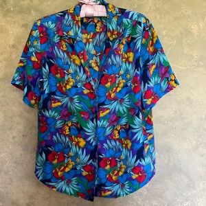 Vintage 80s 90s Vibrant Hawaiian Floral Blouse